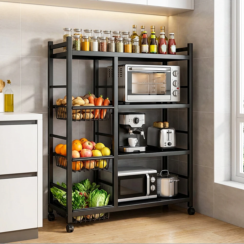 Chariot utilitaire robuste à 4 niveaux avec roulettes verrouillables, paniers en fil métallique amovibles, chariot de rangement roulant résistant aux rayures pour cuisine, garage, bureau, garde-manger
