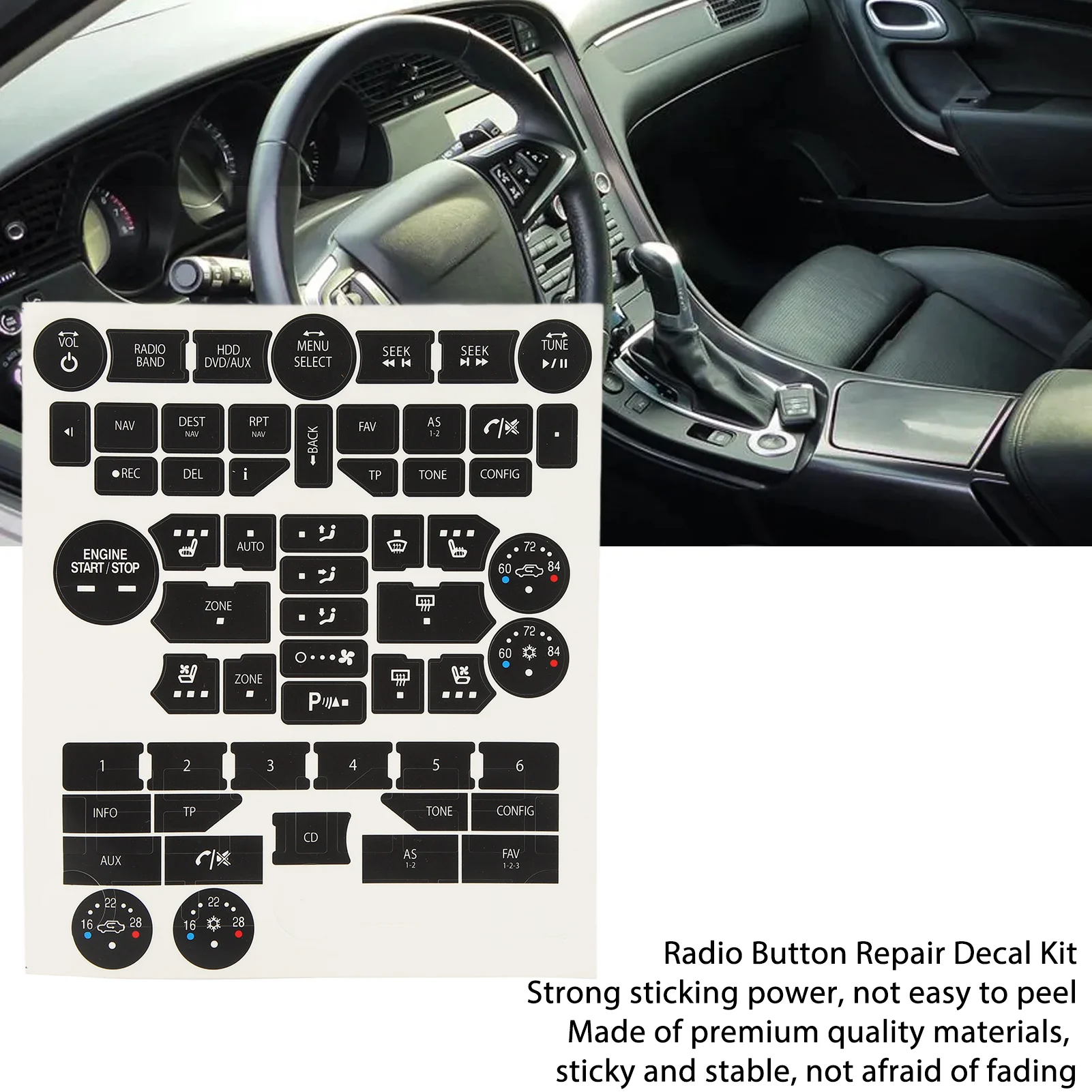 Car Dashboard Radio Button Repair Stickers Set Console Button Replacement Decal Set Fit for SAAB 3 Gen 9-5NG 9-4X