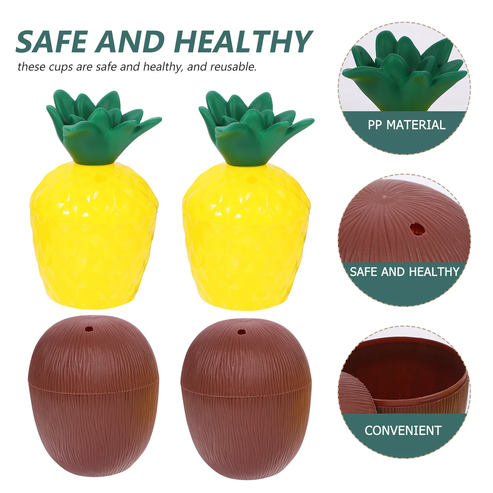 

4 Pcs Cocktail Drink Cup Set Coconut Drinking Cups Hawaii Plastic Pp Decorative