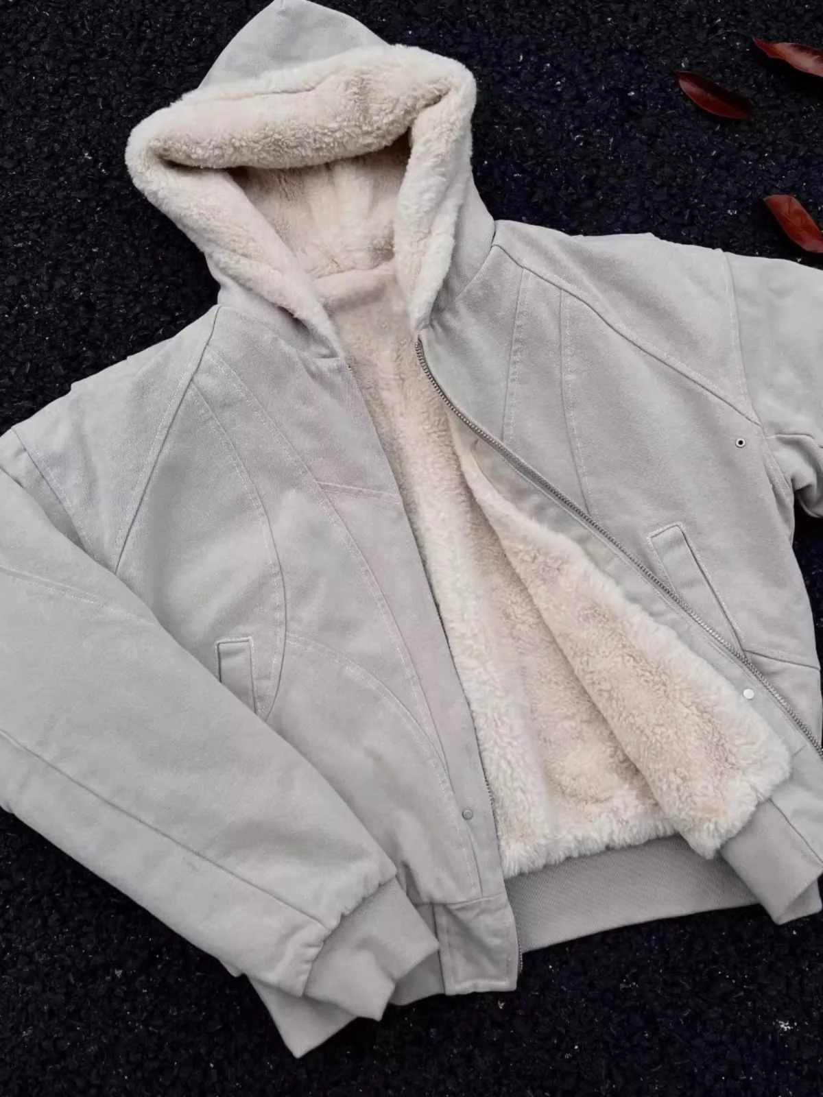 

Thiened Fce Lined Hooded Jaet Men's Winter Faion Versatile Waed Canvas Outerwear Top Warm Regular Fit Cleanfit Sle