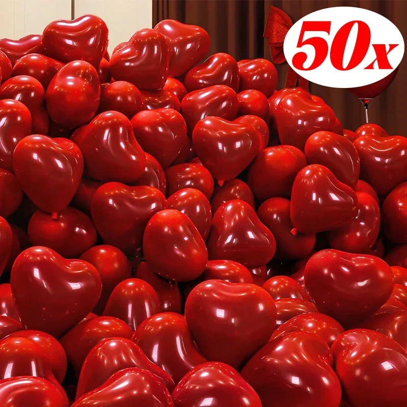 50/10 Uds. Globos de corazón rojo globo inflable de látex para el Día de San Valentín boda fiesta aniversario suministros de decoración al por mayor