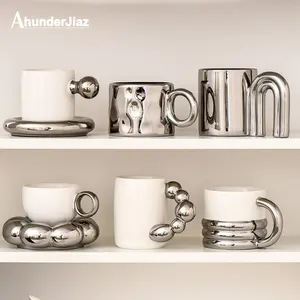 Ahunderjiaz-Nordic Silver Keramic Coffee Tasse, kreative Luxus-Tasse, Getränkeküche, Milchbecher Geschenk, Heimdekoration, 2023 8 Hauptverkäufe Silver Cup - №7