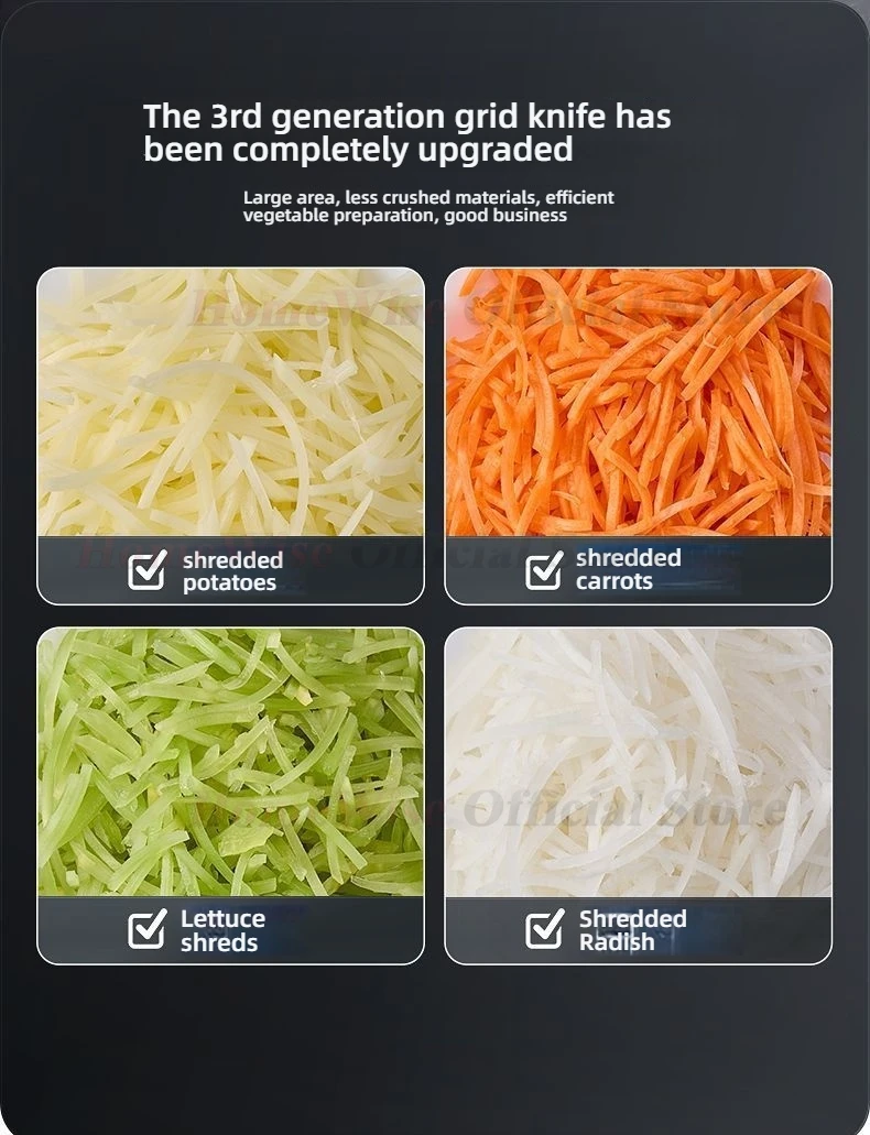 LX 다기능 야채 커터 과일 슬라이서 슈레더 큐브 커터 3 블레이드 디스크 푸드 프로세서 경사 및 직선 피드 포트