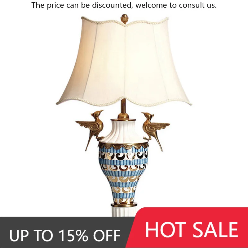 

European Luxury Table Lamp Bronze Porcelain Table Decoration Lighting Retro Green Cracked Tall Table Lamp
