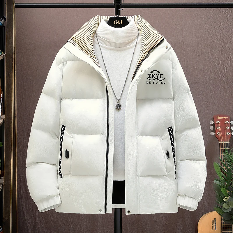 

Зимняя утепленная мужская хлопковая куртка с пуховым наполнителем, теплая, молодежная, модная, приталенного кроя, с длинными рукавами, на молнии