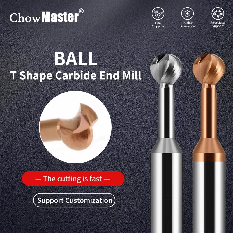 

Chowmaster Ball T Shape Cutter 3D Ball Nose DIY Tool R2 R3 R4 R5 R6 Lollipop Carbide End Mill for Wood Plastic Metal