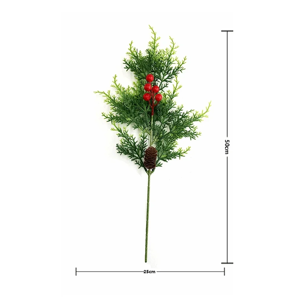 Grande Simulado Pinho Agulha Filial, Cipreste Folhas, Raminho + Pinecones, Holly Berries, Árvore de Natal, Casamento Stage Garland, 50cm, 5Pcs