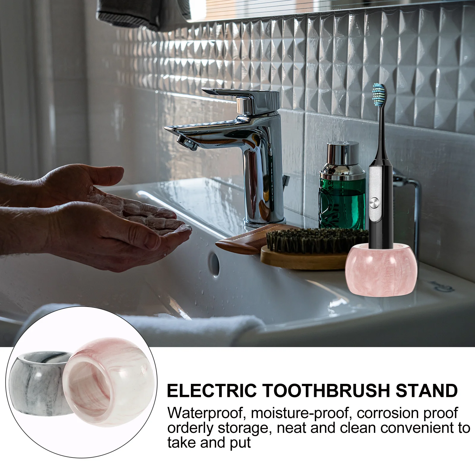 

2Pcs Household Toothbrush Rack Ceramic Electric Toothbrush Pedestal Smooth Polished Waterproof Stand for Organized Oral Care