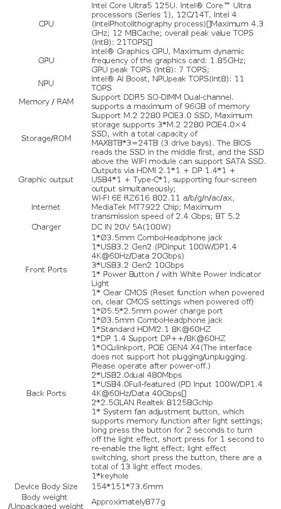 GMKtec K15 Mini PC Intel Core Ultra5 125U AI Barebone NO RAM NO SSD NO OS Support DDR5 NPU WIFI6E BT5.2 Desktop Gaming Computer
