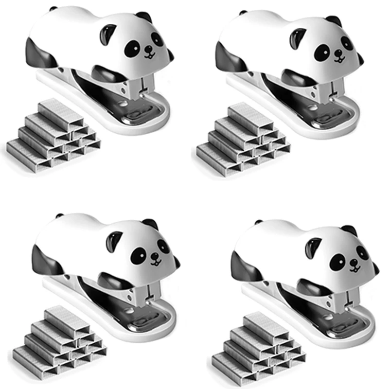 4 Pcs Panda Desktop Stapler Stapler For 12 Sheet Capacity, Stapler With 4000PCS No.10 Staple & Built-In Staple Remover