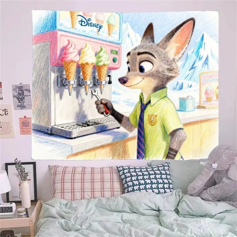 1 قطعة Zootopia نيك وايلد آلة الآيس كريم نسيج. لوحة فنية جدارية كرتونية من كاواي ديزني، هدية ديكور غرفة بوليستر حديثة للمعجبين. #6