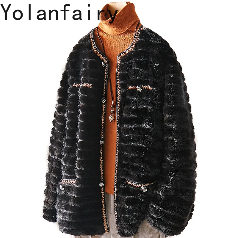 

YOLANFAIRY High Quality Splicing Pieces of Mink Fur Jackets for Woman Autumn Winter Short Real Fur Coat Women Clothing Outwears