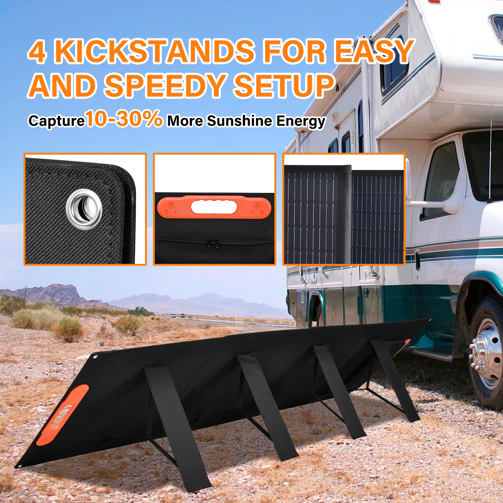 شاحن لوحة طاقة شمسية محمول، شاحن بطارية السيارة بالطاقة الشمسية المدمج، حزمة بطارية أحادية البلورية مع 3 منافذ، كابل شمسي
