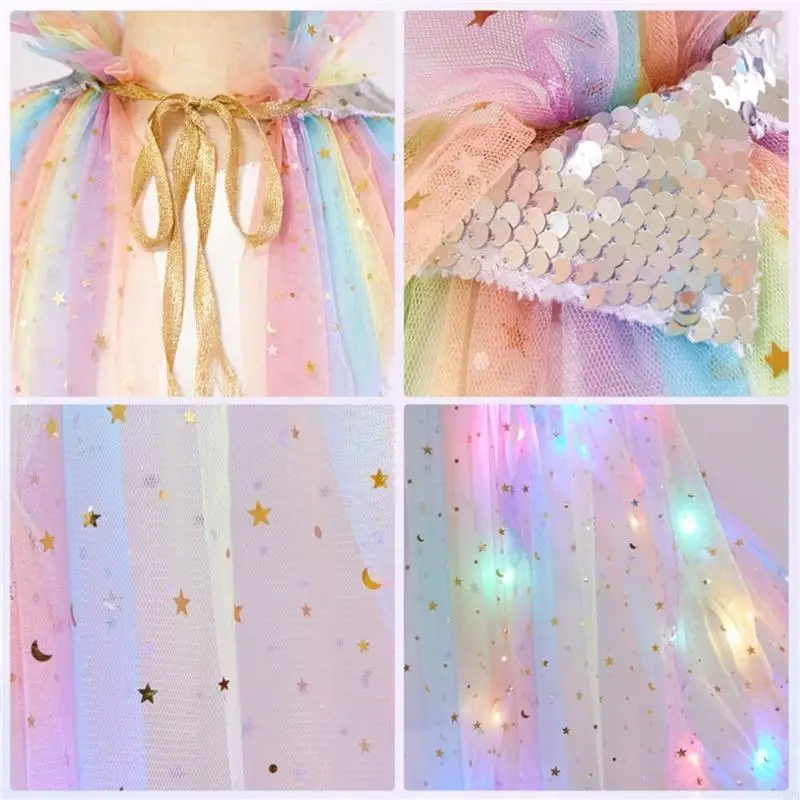 غطاء LED متلألئ للفتيات الأميرة شبكة خفيفة الوزن مثالية لهدايا عيد الميلاد الارتفاع 110 إلى 140 سم A2UB