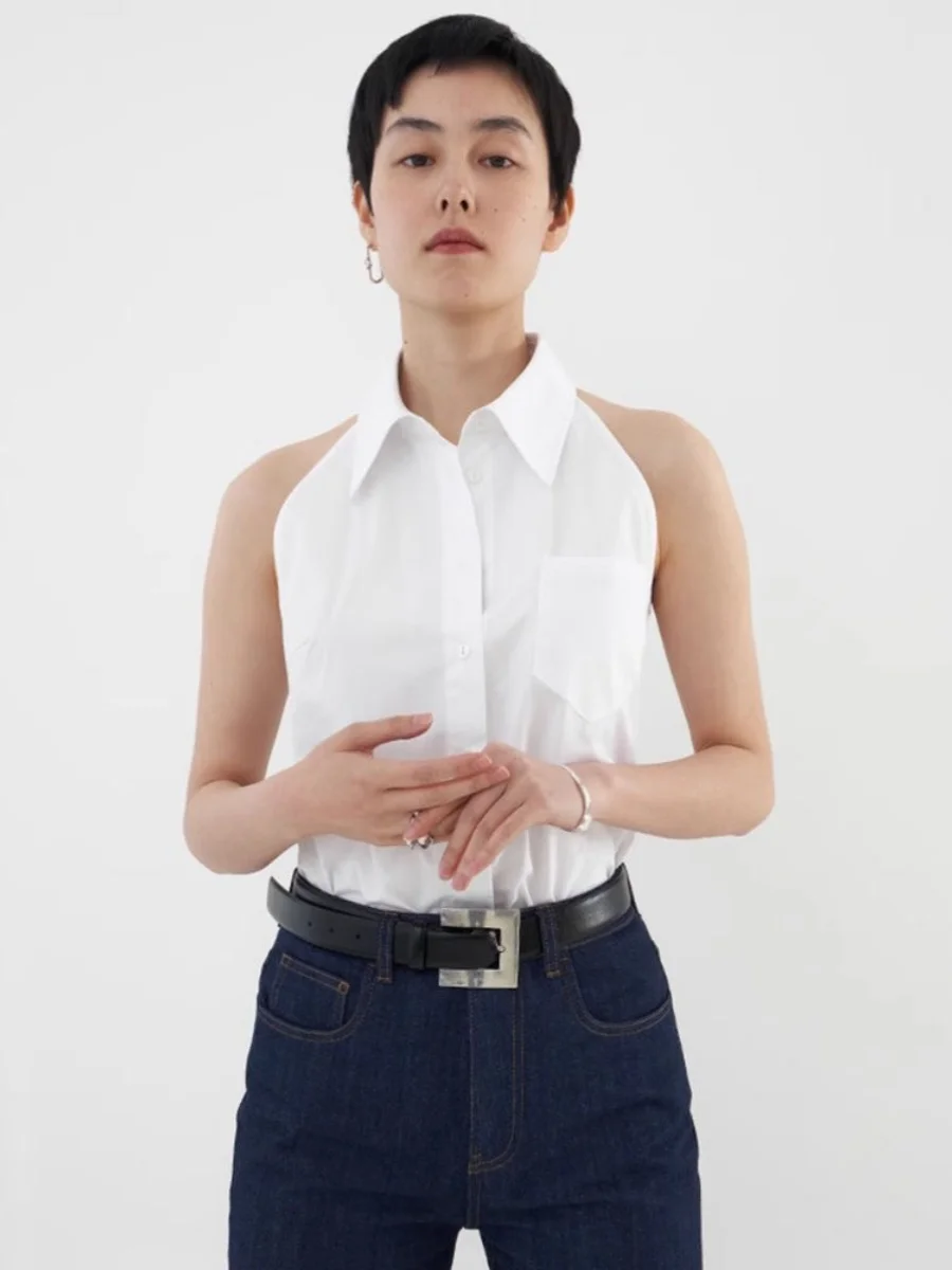 Oulder Digging Design Sensation haut de gamme Svel irt Femme Printemps Été Léger Luxe Haut Blanc Coréen Sle L...