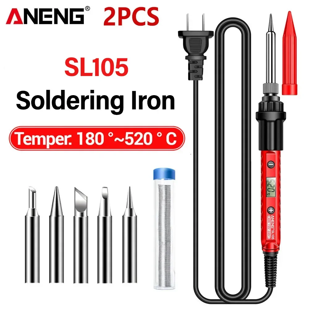 

60W Electric Soldering Iron Adjustable Temperature Fast Heating LCD Display Replaceable Tip for Electronics Repair DIY Welding