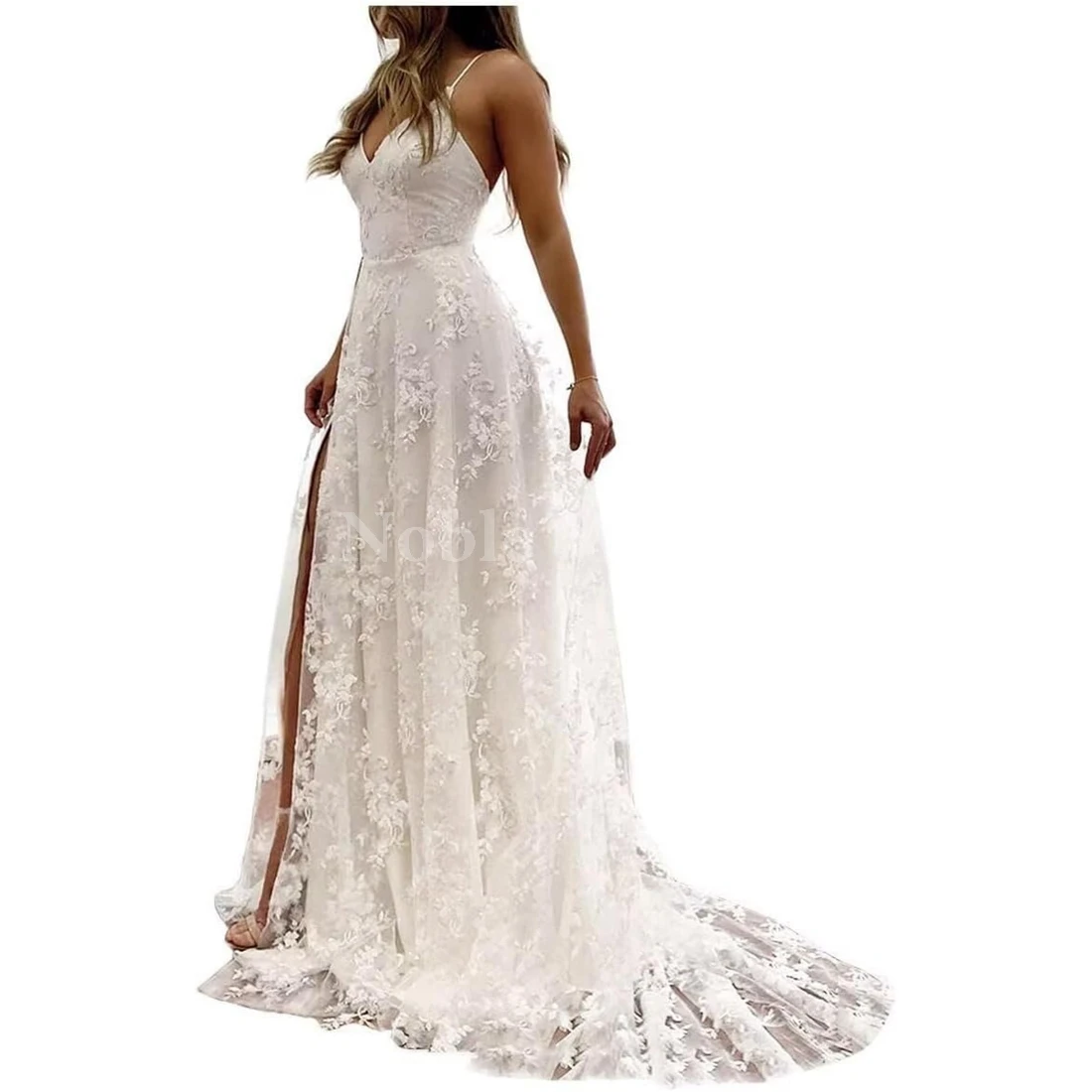 Robes de mariée en dentelle pour femmes, col en V, robe de patients Boho, robe de mariée de plage avec train de balayage personnalisé