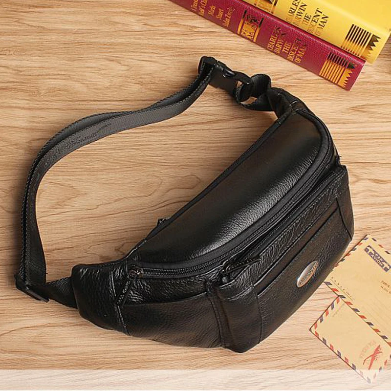 Genuine Leather Waist Fanny Pack Belt Bag For Men Travel Male Real Cowhide Cross Body LoopSling Chest Hip Bum Bags Purse