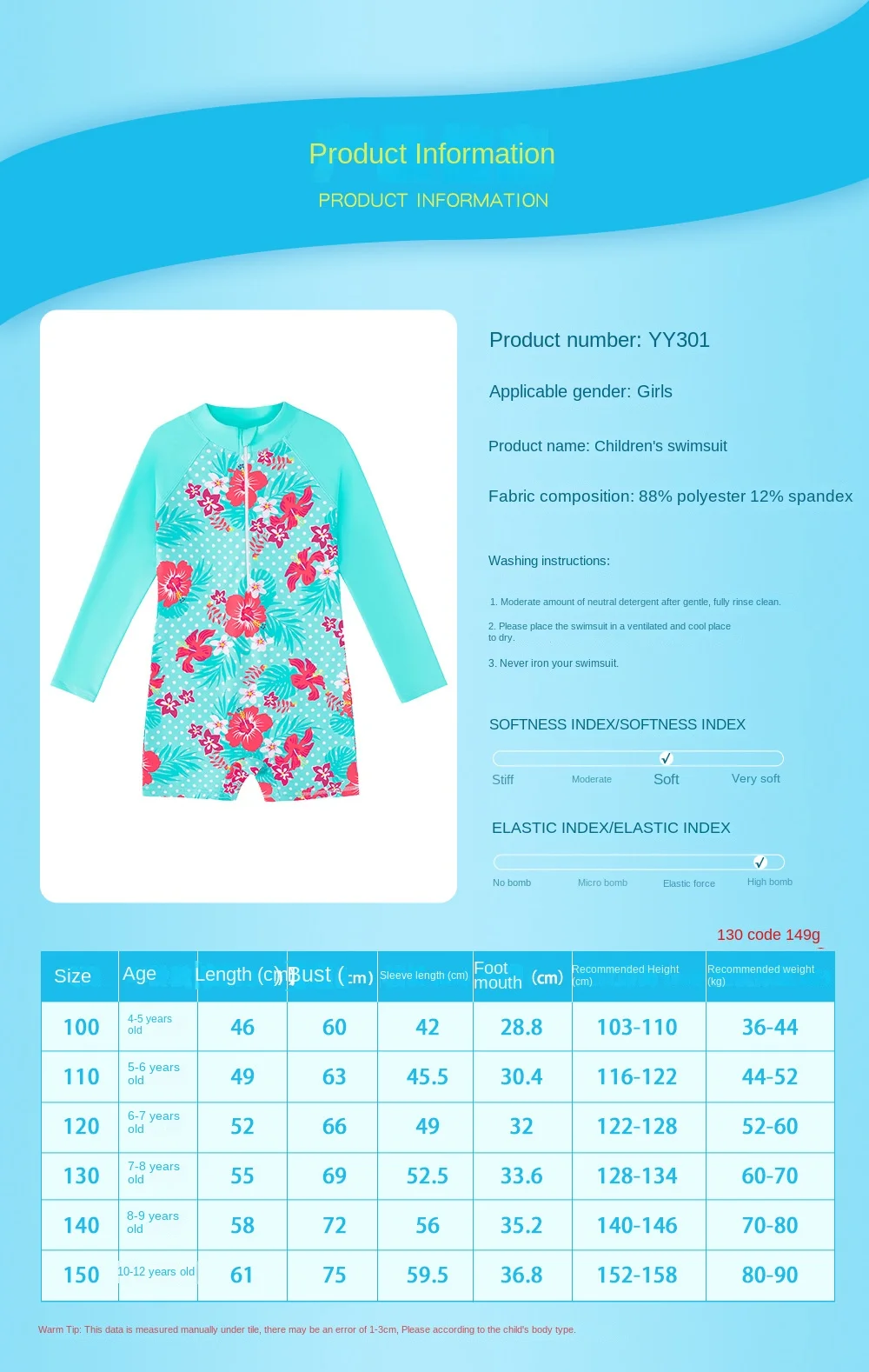 Badeanzug Kinder Sommer Meerjungfrau Mädchen einteilig Langarm Schwimmen Strand tragen Kinder Kinder Sport schnell trocknend Badeanzug – Detail 1
