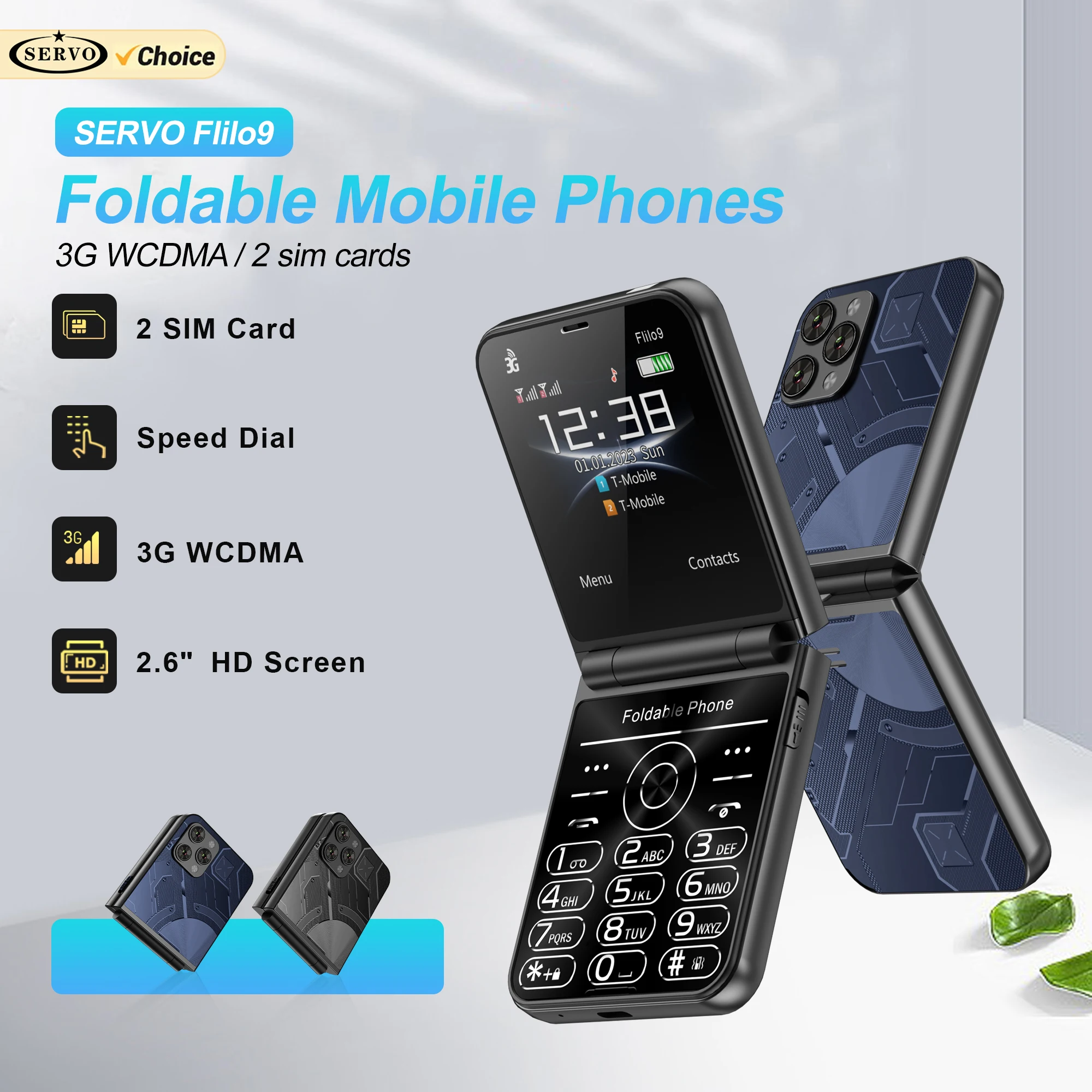 SERVO Flilo9 Flip Mobile Phone 2 SIM Standby Call Recording Speed Dial FM Radio Blacklist Flashlight Foldable Backup Cellphones