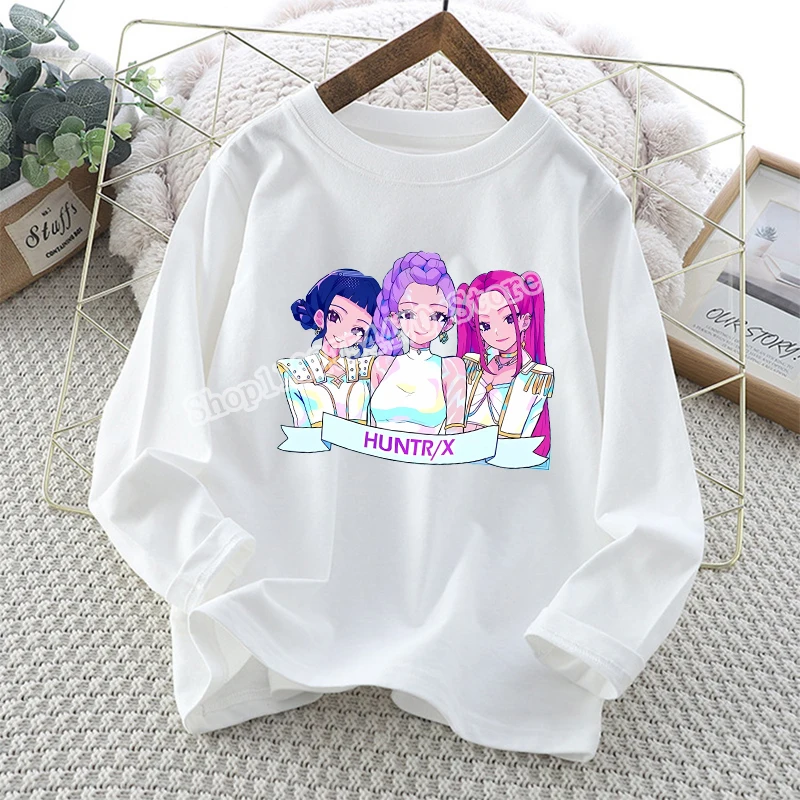 KPop شيطان الصيادين الطفل طويلة الأكمام تي شيرت رومي ميرا زوي طباعة ملابس علوية من القطن الفتيات Kawaii الصيف عادية تيز هدايا عيد الميلاد