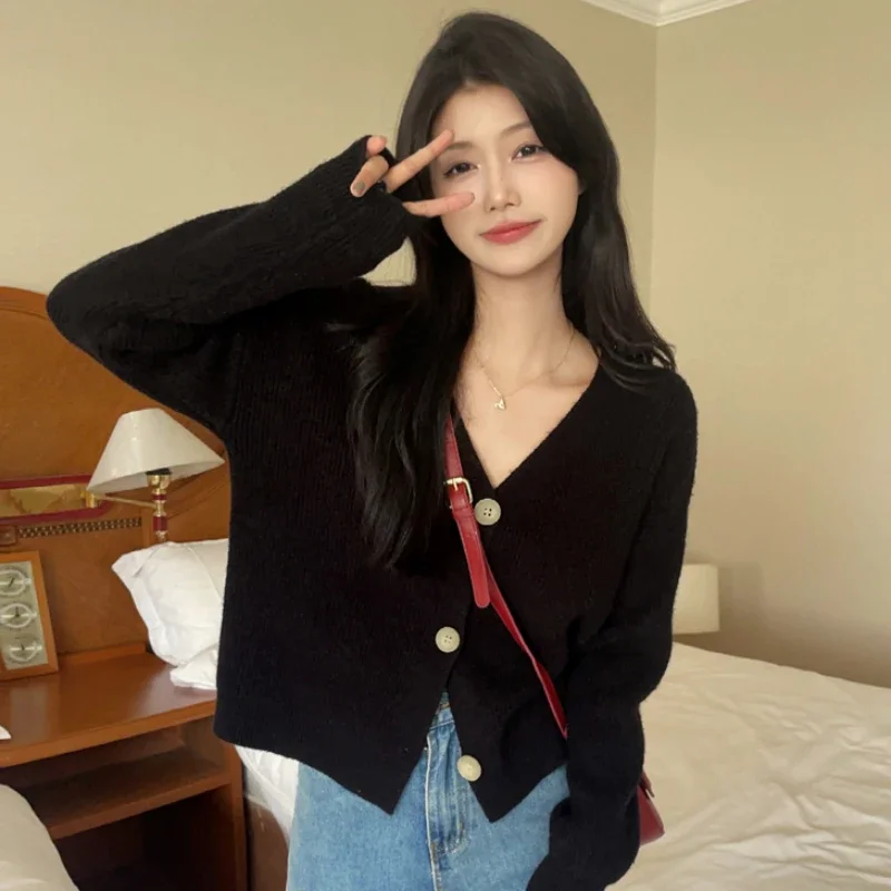 Knitted Cardigan Women 6 Colors Casual V-neck Sweater Harajuku Gentle Cozy Autumn Clothes Korean Style Soft All-match Outwear