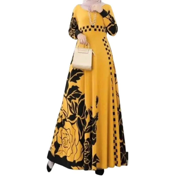 Muslim Fashion Abaya Modest Fashion Women Floral Casual Elegant Long Maxi Dress Turkey Style Muslim Woman Robe Abayas