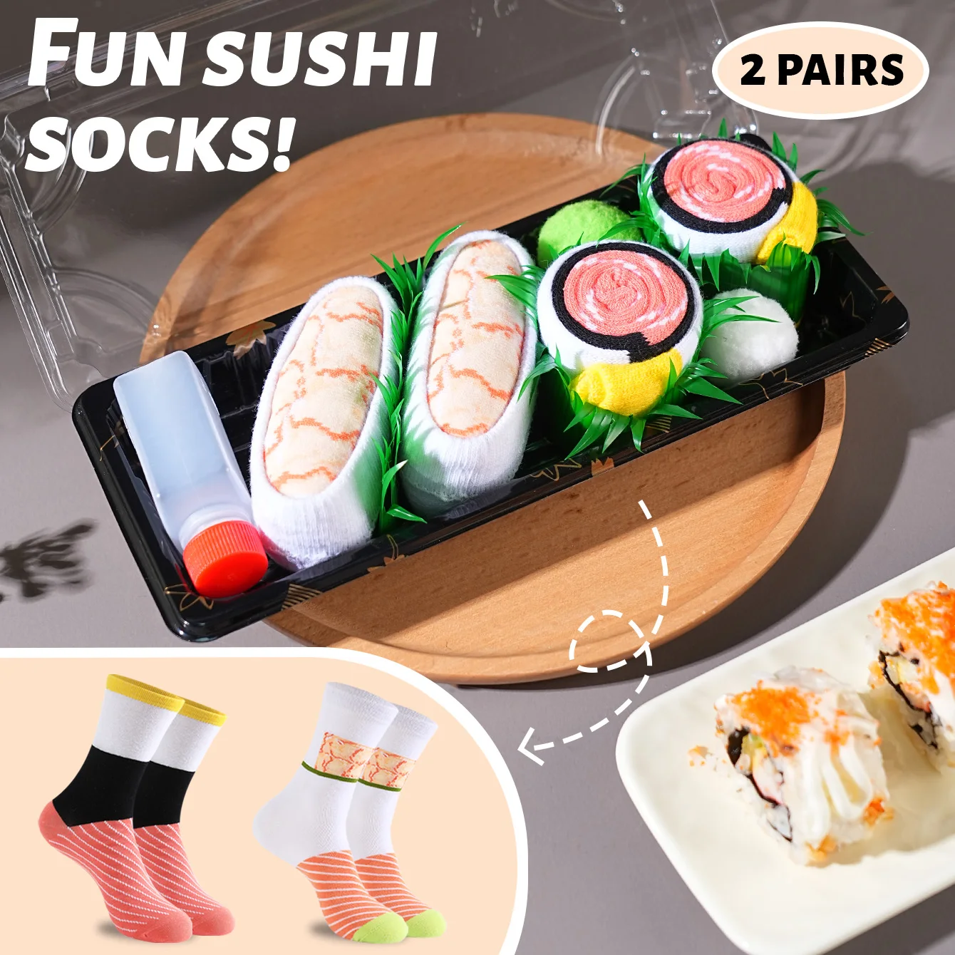 2 pairs of unisex mid-calf socks in a novelty and interesting salmon-themed gift box, creative socks with a fashionable and trendy style, comfortable and breathable, suitable for parties, casual wear, Valentine's Day, Halloween, birthdays, Christmas, New Year, Thanksgiving, autumn and winter, all-season styles, creative gift box
