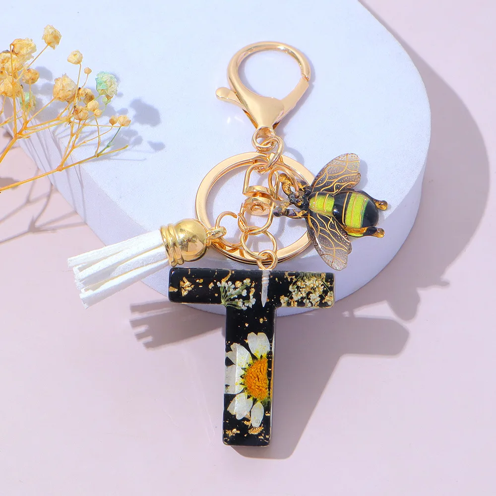 Fashion Bee Daisy Dried Flower Keychains Resin