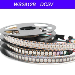 5v ws2812b smart pixels led tira 30/60/74/96/100/144 leds/m ws2812 ic 1m/2m/3m/4m/5m 5050 rgb luzes fita ip30/IP65/IP67