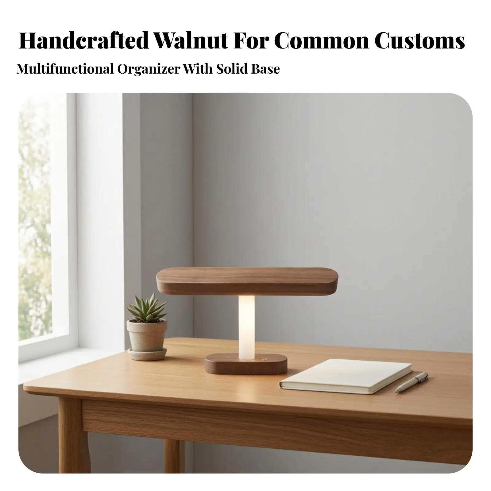 Walnut Wood Night-Light Display Stand | continuous Brightness Adjustment, Warm Bedside Illumination, wooden timekeeper and