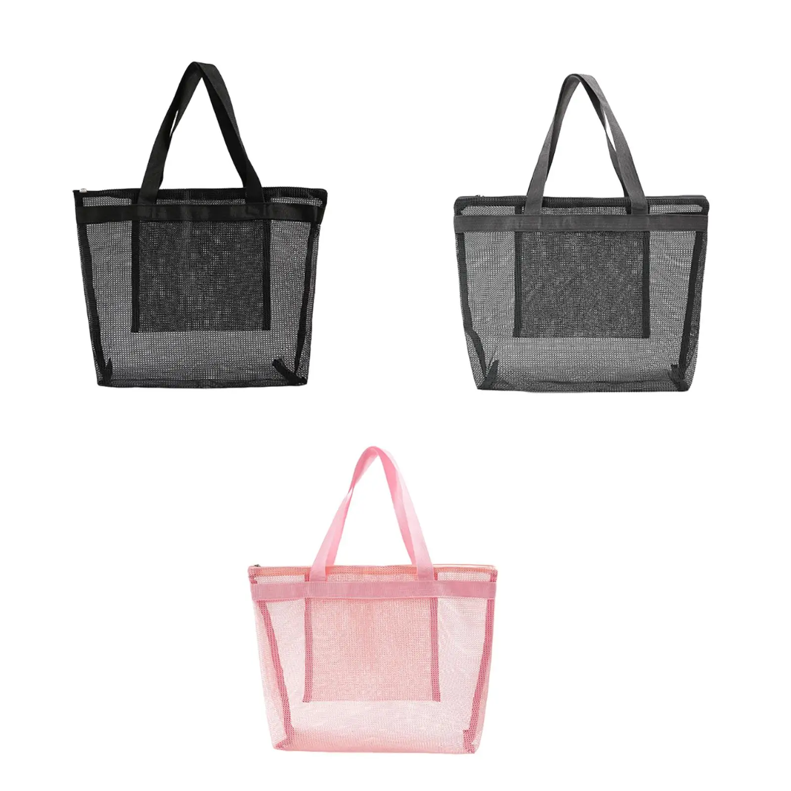 

Mesh Beach Bag with Zipper Large Capacity Vacation Essential Handbag Pool Bag
