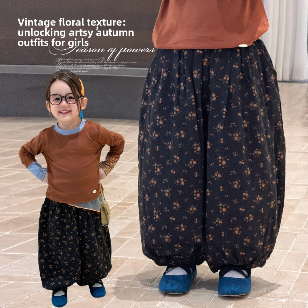 Girls Floral Jogger Pants 2026 Spring Autumn New, Loose Casual Cuffed Trousers For Baby Kids Girls Outdoor Wear