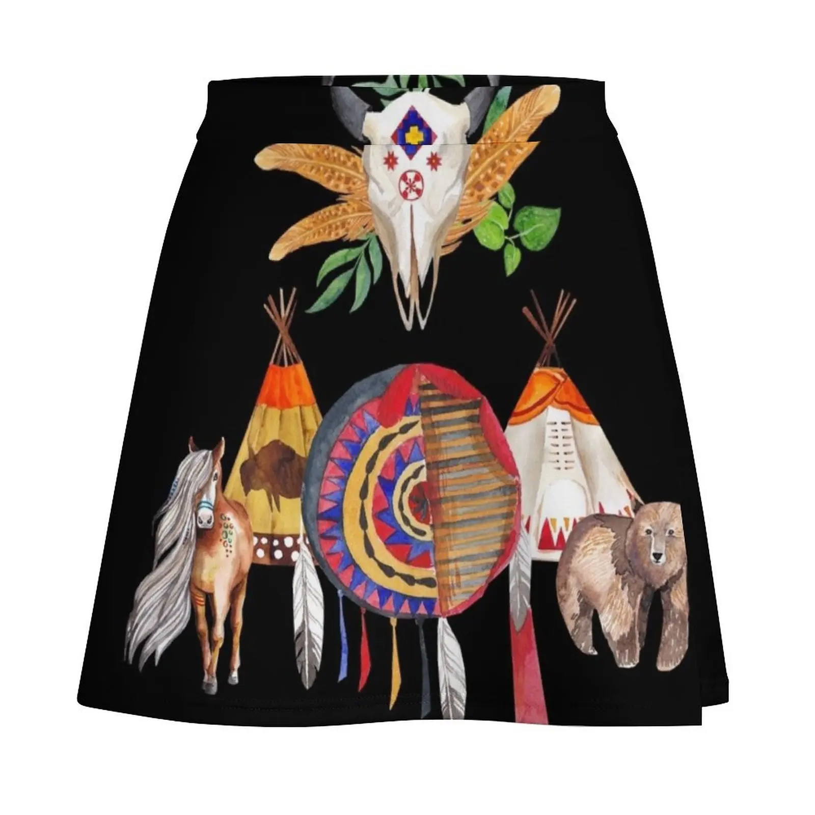 Native American Collage Animals Tribal Design Mini Skirt women's clothing korea stylish girls skirt Mini Skirt