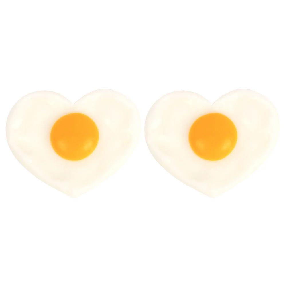 2 Pcs Fake Food Simulated Omelette Fried Egg Model Kitchen Prop Decor Heart-shaped Real Looking Plastic