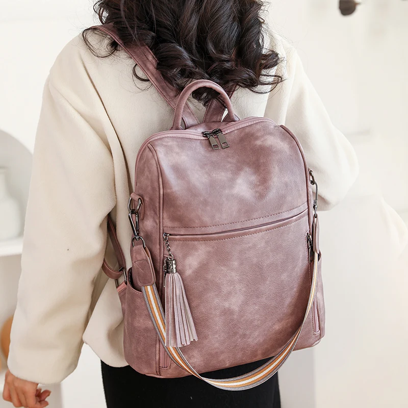 Backpacks Women Tassel Fashion Casual Soft Leather Backpack For Girls Mochila Mujer Feminina Back Pack Sac A Dos Femme