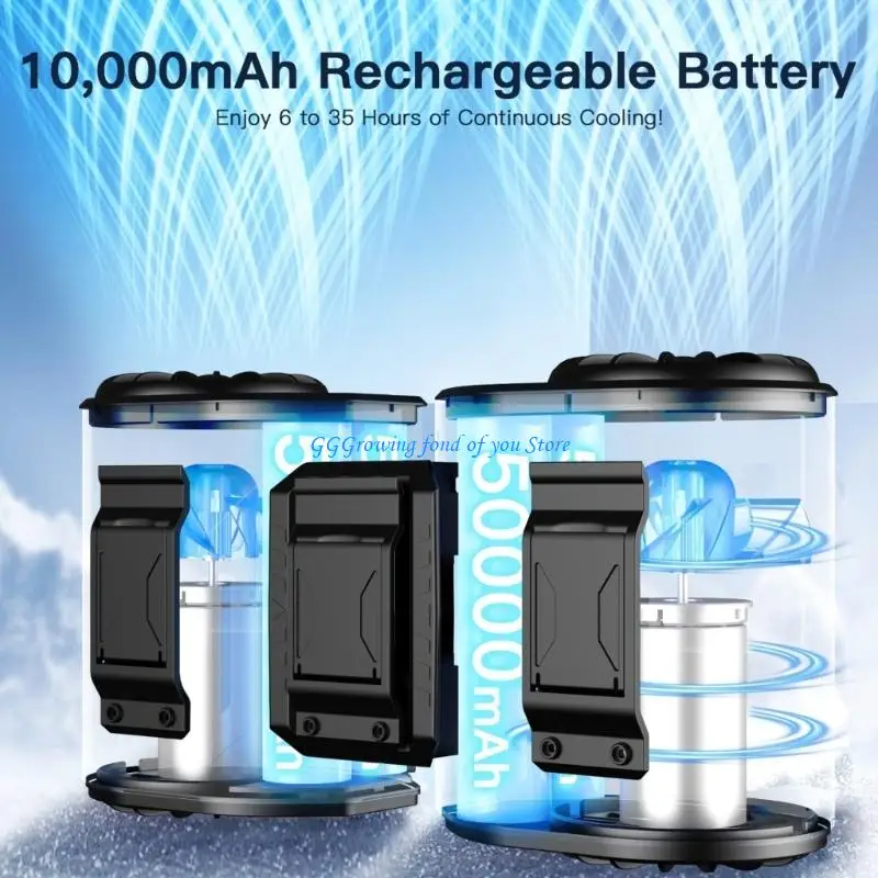 

H9EB Digital Display Rechargeable Handheld Desktop Hanging Waist Fan 5 Speed Mini Portable Strong Cooling Fan Camping