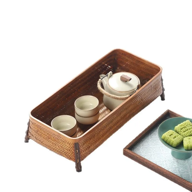 

woven hand tea set storage basket bamboo handle retro dim sum basket bamboo fruit bamboo