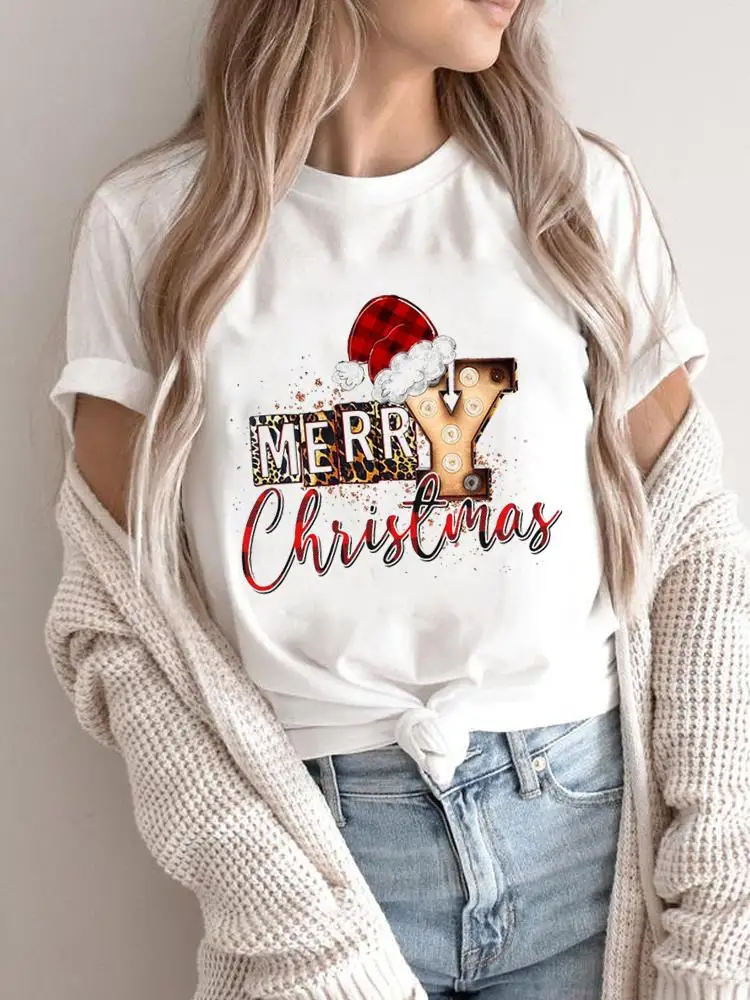 Women Holiday Clothing Merry Christmas Fashion 2025Letter Sweet 90s Cute Shirt Print T Top Graphic T Tee New Year T-shirts