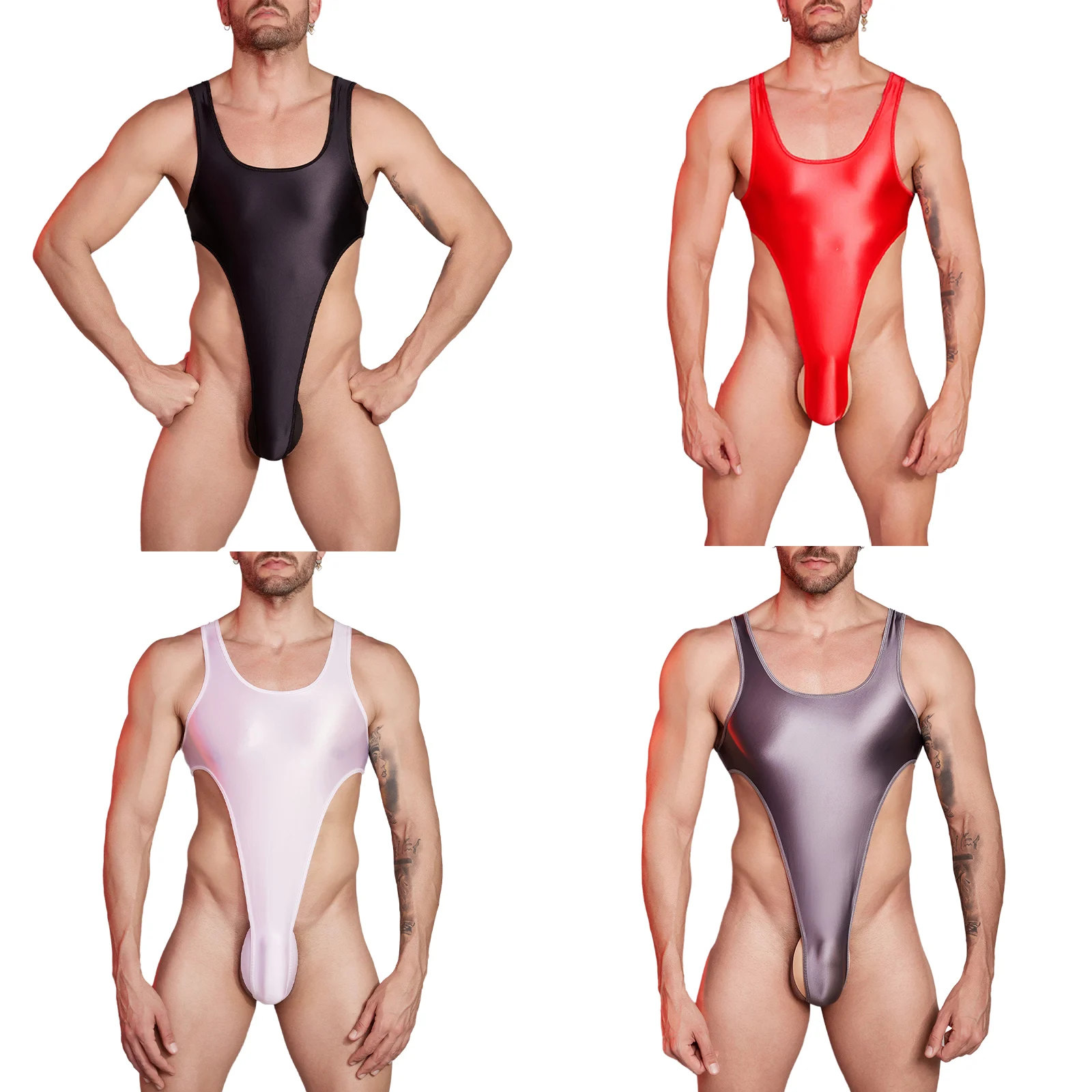 Men Sexy Lingerie Bodysuit Sleeveless High Cut Sheer Jumpsuit Stretchy Fun Underwear Erotic Lingerie Nightclub Nightwear