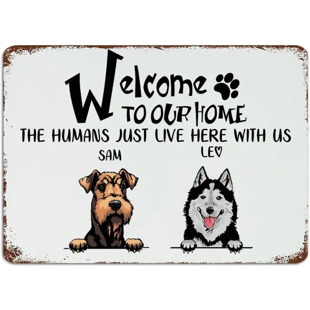 CIFbuy Personalized Dual‑Dog Welcome Metal Sign,Funny Pet Quote Home Wall Decor Gift (For Decoration Only
