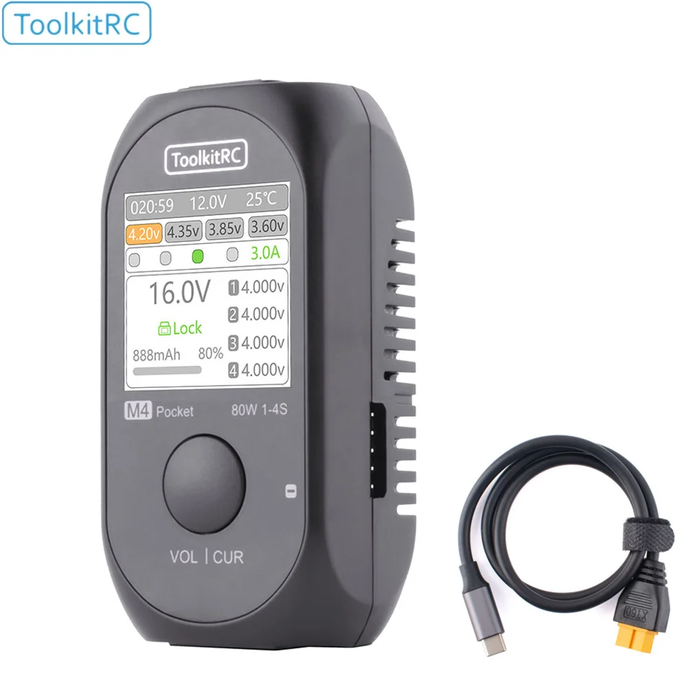 ToolkitRC M4 กระเป๋า DC 80W 5A XT30 XT60 อินพุต USB-C อินพุต/เอาต์พุตสําหรับ 1-4S LiPo แบตเตอรี่ Quick Charger ฟังก์ชั่น