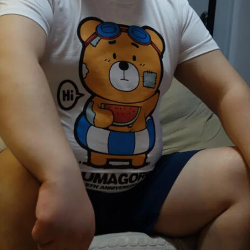 

Limited Edition KUMAGORO Men Anime Cute Bear T-shirt Casual Custom T Shirt Breathable Cotton Tops O-neck Short Sleeve Tshirt Gay