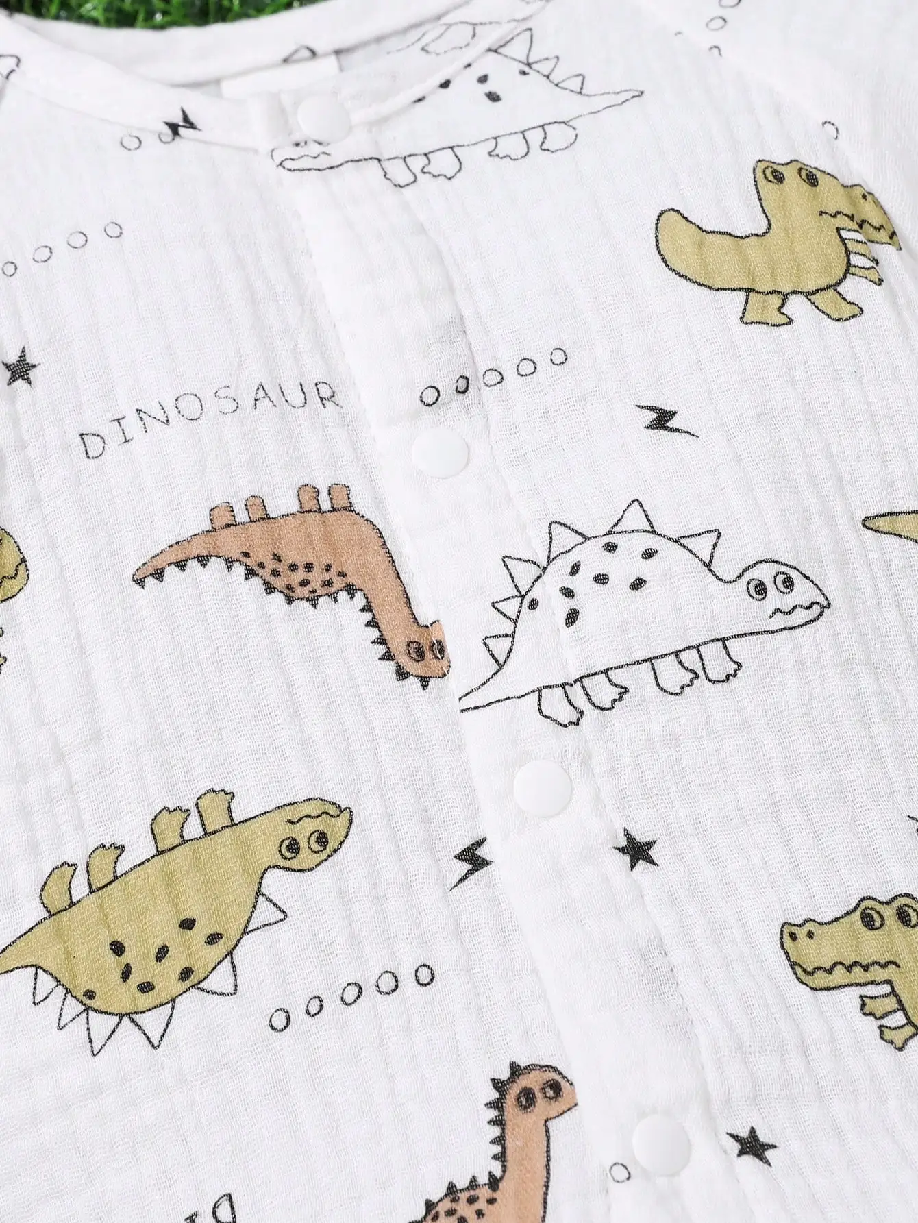 بدلة قفز صيفية جديدة للأطفال على شكل ديناصور كارتوني مطبوعة بالكامل بأكمام قصيرة مصنوعة من القطن الخالص، ناعمة ومريحة ولطيفة #4