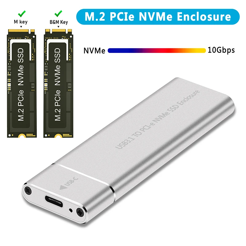 ใหม่ nvme M2 ssd enclosure ภายนอกเคส ssd nvme enclosure pcie 10gbps usb 3.1 Gen2 usb c อะแดปเตอร์กล่องอลูมิเนียม M.2 nvme ssd