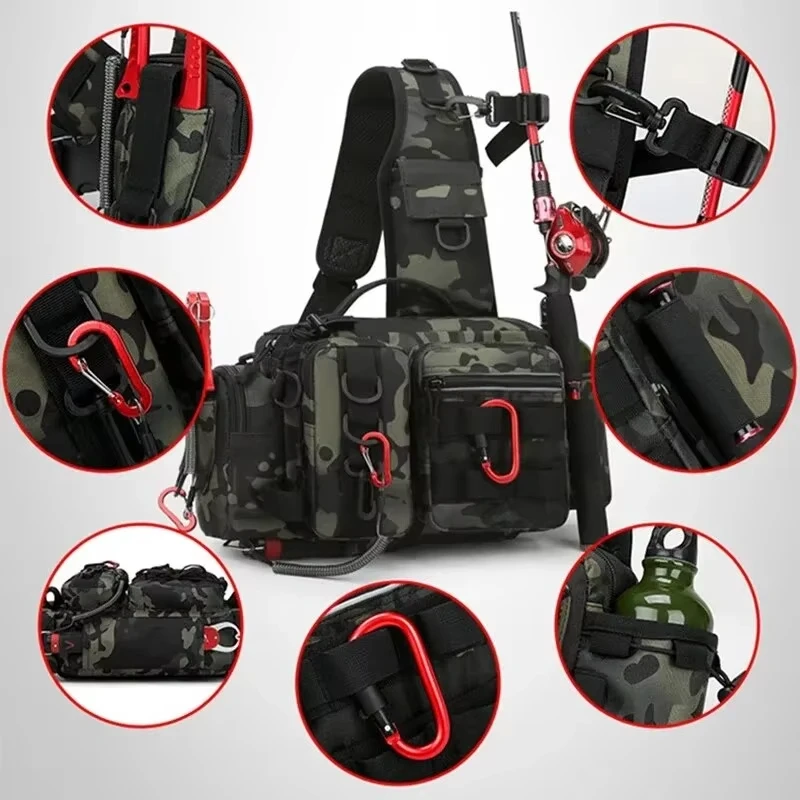 Multifunctional lure men's bag big belt Tackle Backpack bag crossbody fishing insertion pole bag storage Hiking Hunting Travel image 5