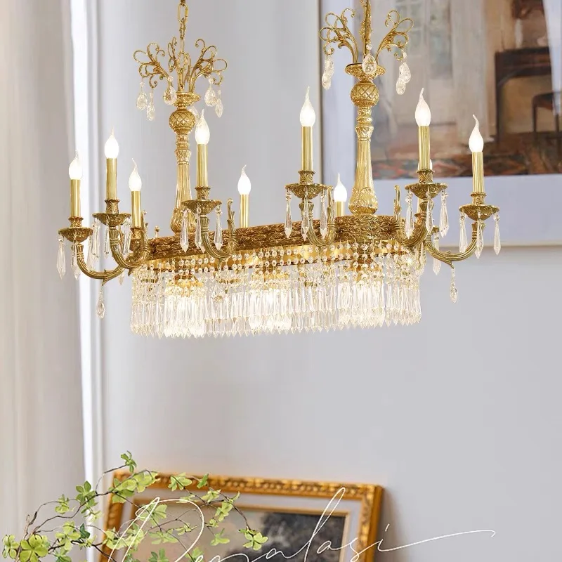 Antique brass crystal lighting hallway pendant lamp rectangular dining room chandelier for restaurants