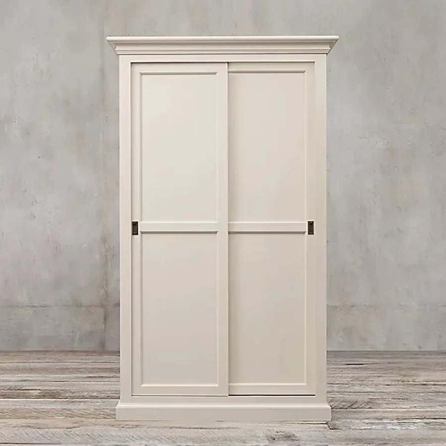 

North American retro solid wood wardrobe white sliding door wardrobe French simple small apartment bedroom large wardrobe oak ca