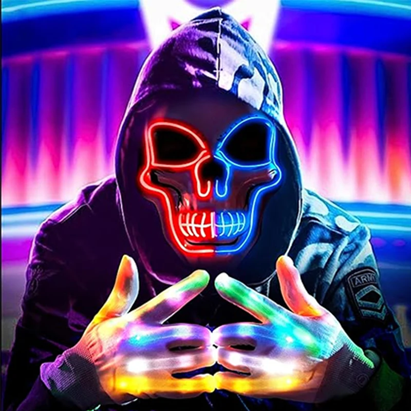 1 paar LED Handschuhe Neon Glowing Halloween Party Licht Requisiten Leuchtende Blinkende Schädel Handschuhe Bühne Kostüm Glow Party Liefert – Detail 7