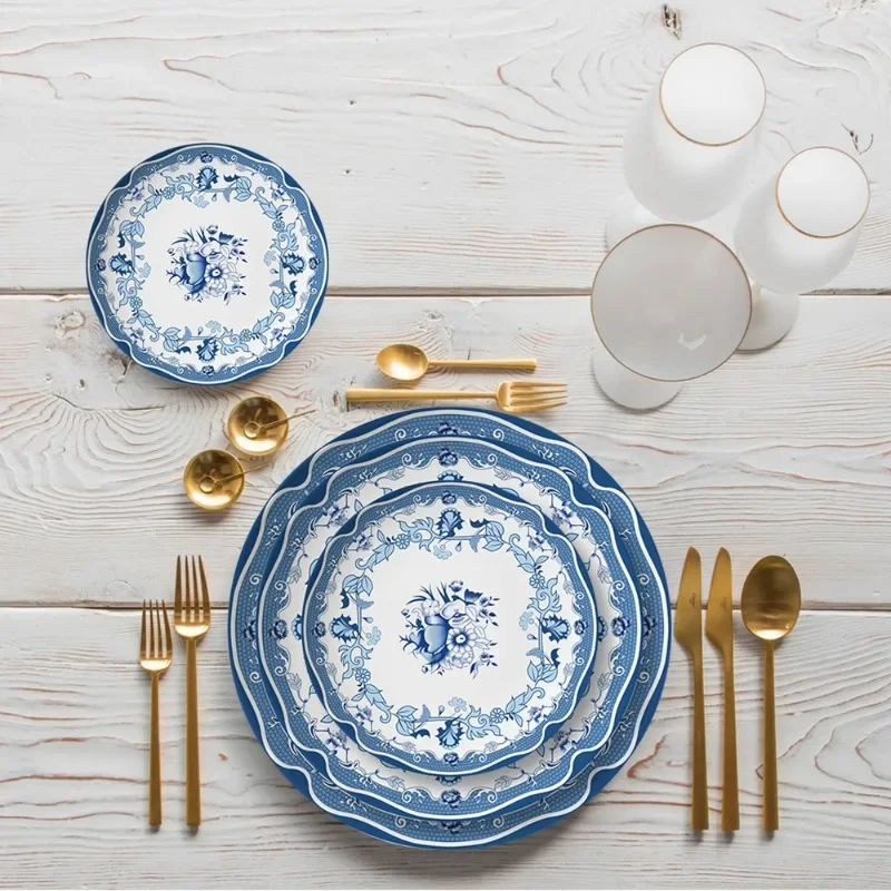 Chinese Style Blue and White Porcelain Plates Exotic Bone Porcelain Plates, Tableware Set Hotel Home High-end Accessories